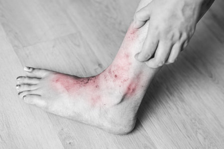 severe leg itching scratching. scary wound Itchy rash, allergies, fungal skin diseases