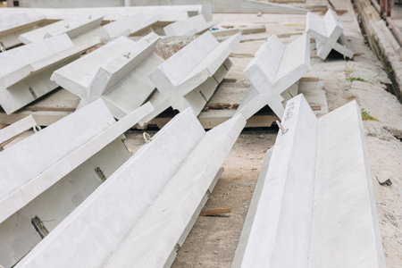 Precast concrete casting manufacturing plant, Cement products large construction site yard business industry.の写真素材