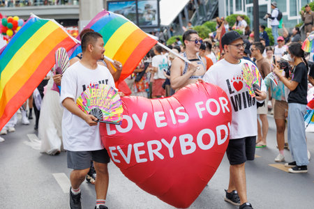 Bangkok Pride Festival 2024 Parade of LGBTQIAN people at Siam Center MBK in concept Celebration Of Love Pride Month, 1 June 2024, Bangkok, Thailand.のeditorial素材