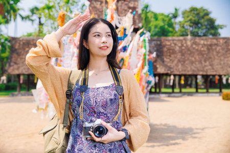 Wat Ton Kwen, Beautiful Asian female Photographer Travel Temple in Chiangmai Province Northern of Thailand.の写真素材