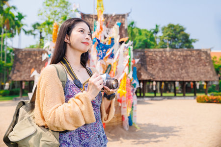 Wat Ton Kwen, Beautiful Asian female Photographer Travel Temple in Chiangmai Province Northern of Thailand.の写真素材