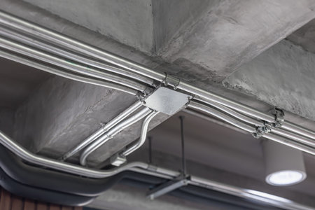 IMC Intermediate Metallic Conduit curving and angular bending, Electricity cable installation at...
