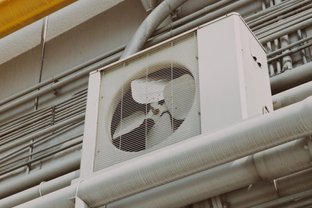Air conditioner outdoor unit unit office building cooling system with pipeline.の写真素材