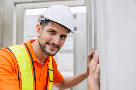 Professional engineer Hispanic Latin male working in concrete precast plant factory control operate...