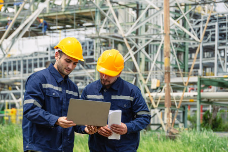 Engineer worker team working outdoor, Surveyor teamwork survey gas pipe oil transport pipeline...
