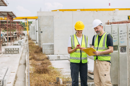 Engineer women working teamwork with senior male manager happy smiling, Workers team working...