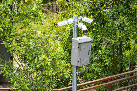 CCTV Camera in forest public park garden or national park for security and protect animal ecosystem...