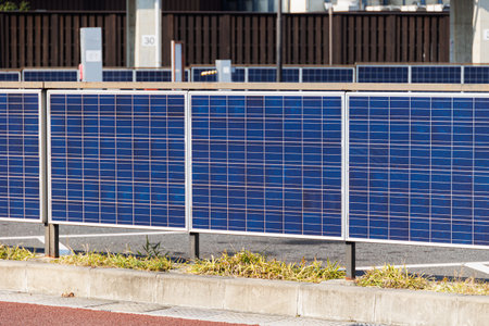 Solar wall, Solar fence using Solar panel power system for saving energy in modern green eco city...