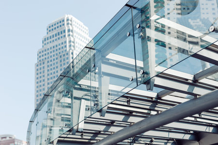 City metro building architecture, Modern office space glass outdoors decoration exterior with...