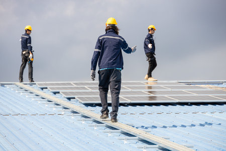 Professional Engineer Service Solar Panel. Worker Maintenance Cleaning Replacing Solar Panel. Solar...