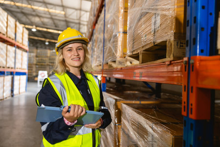 caucasian women worker. professional warehouse worker. female stock inventory staff european...
