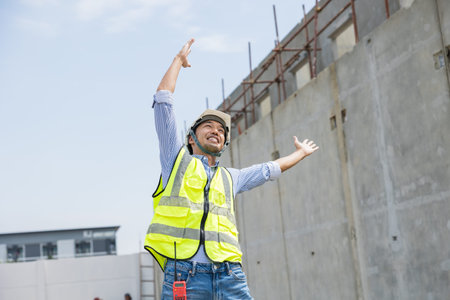 Radio Taiso, Japanese engineer worker doing calisthenics stretching dance before start working in...