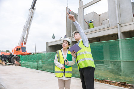 Construction engineer builder working team, Lead architect manager site inspection house...