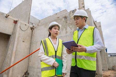 Construction engineer builder working team, Lead architect manager site inspection house...