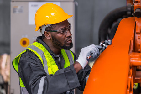Engineer Professional Working in Heavy Industry with Safety Uniform Hard Hat