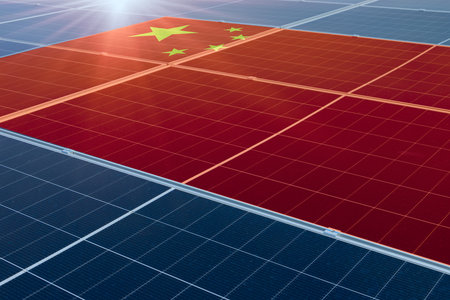 Chinese brand Solar cell or Solar Panel from china factory concept, Photovoltaic module Asian business export.の写真素材