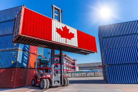 Products container, Shipping cargo goods with Canada flag for import export business from Canada country conceptの写真素材
