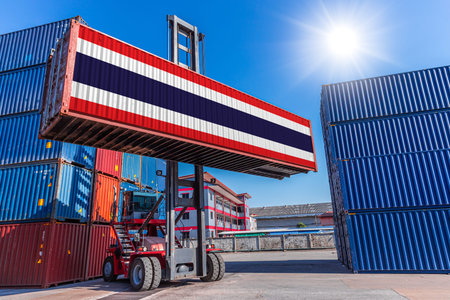 Products container, Shipping cargo goods with Thailand flag for import export business from Thailand...