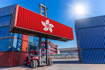 Products container, Shipping cargo goods with Hong Kong flag for import export business from Hong...