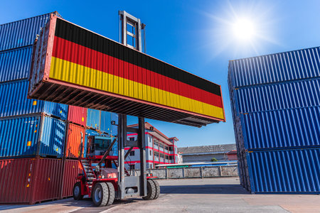 Products container, Shipping cargo goods with Germany flag for import export business from German...