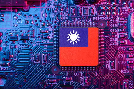 Japan on Computer Chip for Japanese Chip War Concept. Country chipmakers, Microchip market share on Motherboard chip manufacturer and supply chain.の写真素材