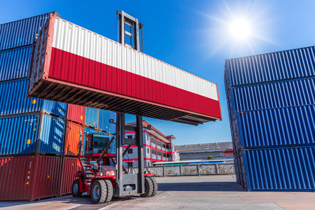 Products container, Shipping cargo goods with Poland flag for import export business from Poland...