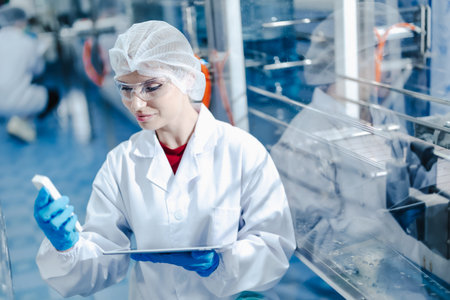 Industry inspector team working, QC staff work checking machine operation for safety and hygiene in...