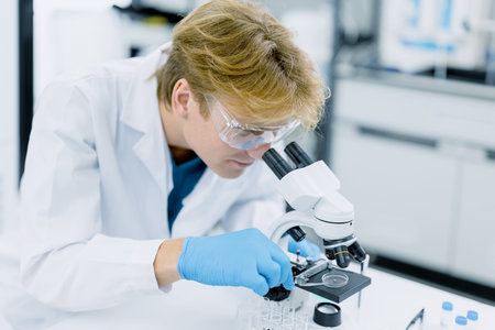 Science research laboratory, Scientist doctor working in science lab with science equipment and...