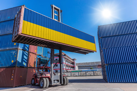 Products shipping cargo goods with Ukraine flag for import export business from Odesa Sea Port...