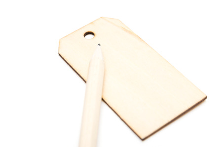 Pencil and small Wood Board isolated on white backgroundの写真素材