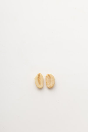 two peanuts on white tableの写真素材