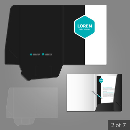 Folder template design for company with blue square elements. Element of stationery.のイラスト素材
