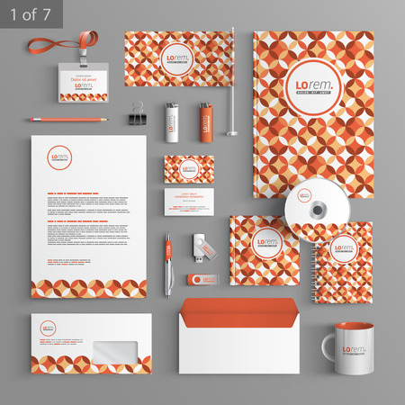 Red vintage stationery template design with floral round pattern. Documentation for business.のイラスト素材