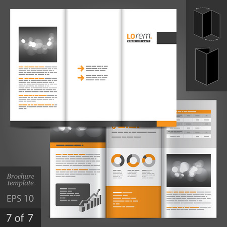 Classic vector brochure template design with black and orange square elementsのイラスト素材