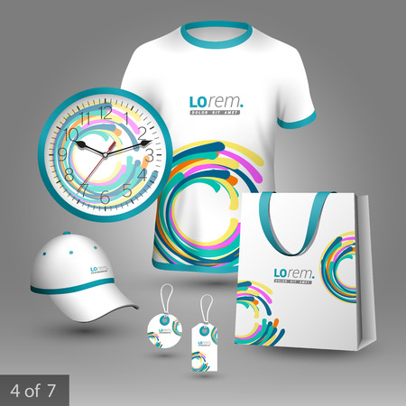 Colorful promotional souvenirs design for company with circles. Elements of stationery.のイラスト素材