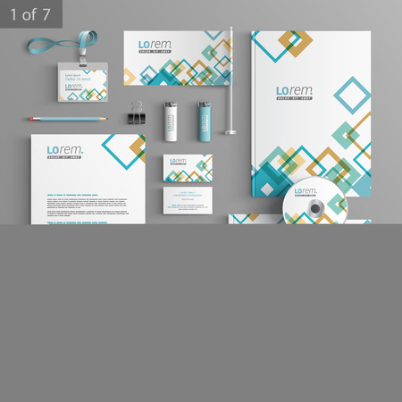 Colorful corporate identity template design with square geometric elements. Business stationeryのイラスト素材