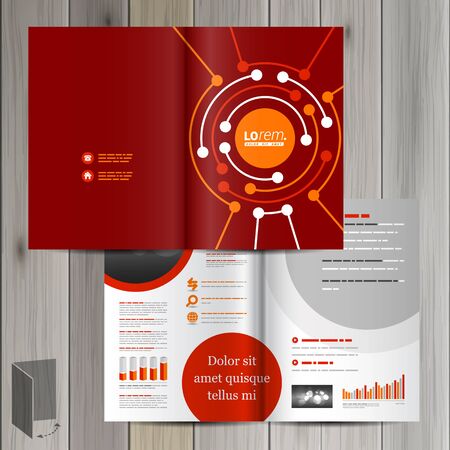 Red brochure template design with round digital elements. Cover layoutのイラスト素材