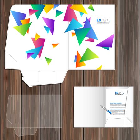 White creative folder template design for corporate identity with color triangles. Stationery setのイラスト素材