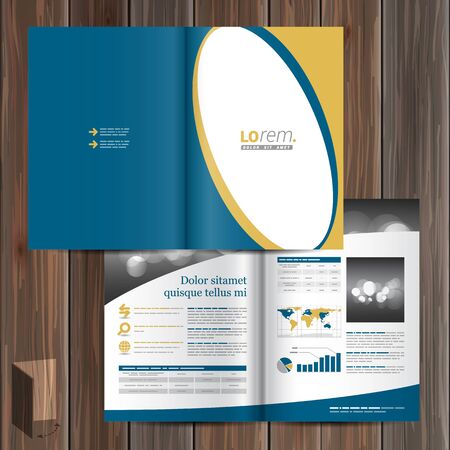 Classic blue brochure template design with white round element. Cover layoutのイラスト素材