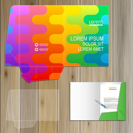 Color folder template design for corporate identity with art wavy pattern. Stationery setのイラスト素材