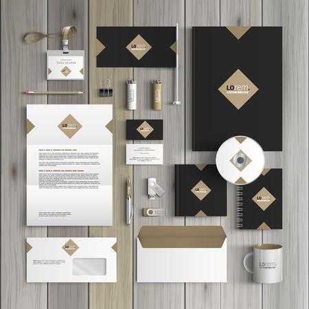 Classic black corporate identity template design with rhombus. Business stationery