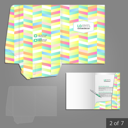 Color folder template design for corporate identity with geometric pattern. Stationery setのイラスト素材