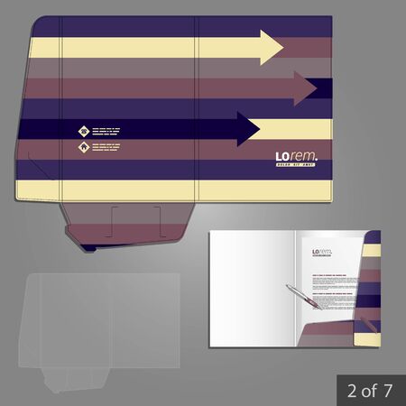 Folder template design for corporate identity with purple, yellow and brown arrows. Stationery setのイラスト素材