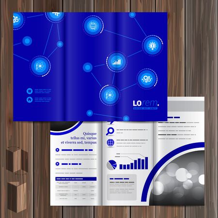 Blue brochure template design with white economic icons. Cover layoutのイラスト素材
