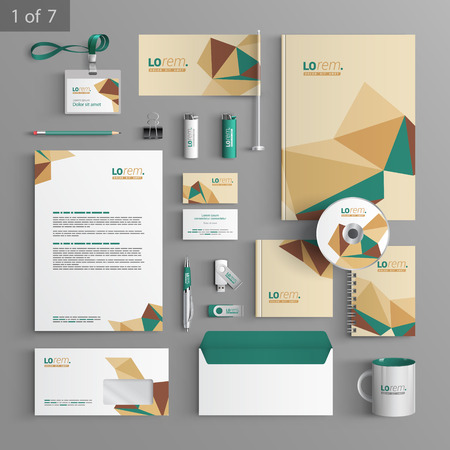 Vector stationery template design with origami elements. Documentation for business.