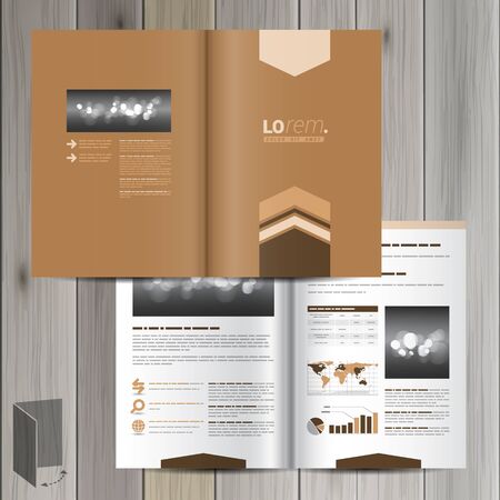 Brown brochure template design with arrows in the center. Cover layoutのイラスト素材