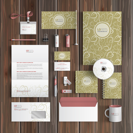 Vintage corporate identity template design with floral pattern. Business stationeryのイラスト素材