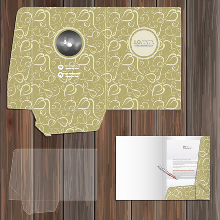 Vintage folder template design for corporate identity with floral pattern. Stationery setのイラスト素材