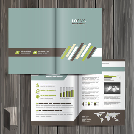 Classic brochure template design with brown and green diagonal elements. Cover layoutのイラスト素材