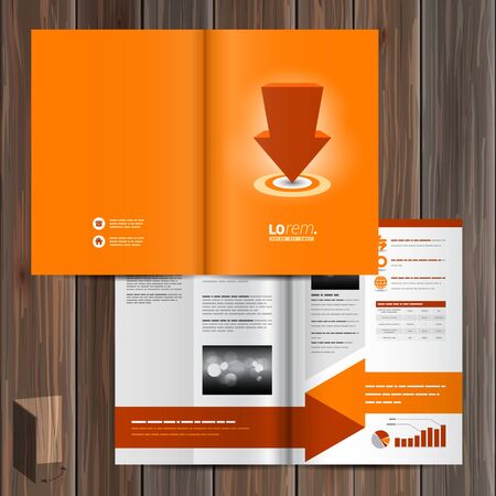 Orange brochure template design with red arrow. Cover layoutのイラスト素材